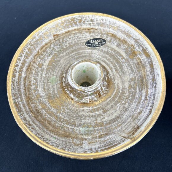 Haeger Gold Tweed Glaze Candleholders 22kt Lot of 2 Ceramic 4" Tall Wood Base - Picture 4 of 12